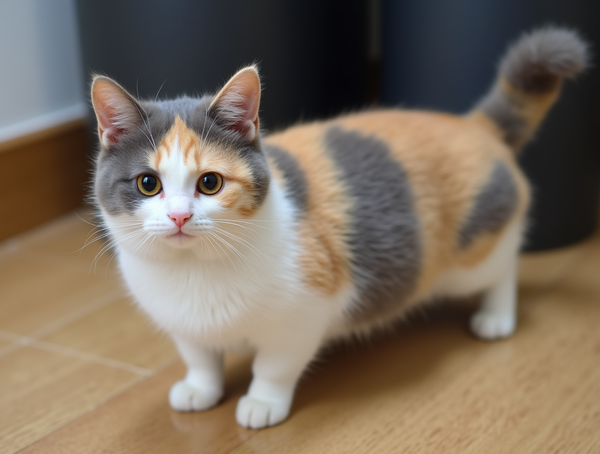 Gato Munchkin en Topcats: Descubre razas de gatos que no crecen Gato Munchkin de Topcats, uno de los gatos que no crecen, con patas cortas y apariencia adorable.